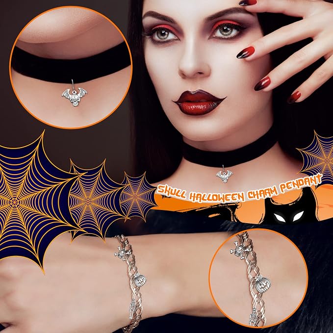 Tudomro 104 Halloween Charms Pendants Antique Silver Pendants Halloween Jewelry - Image 2