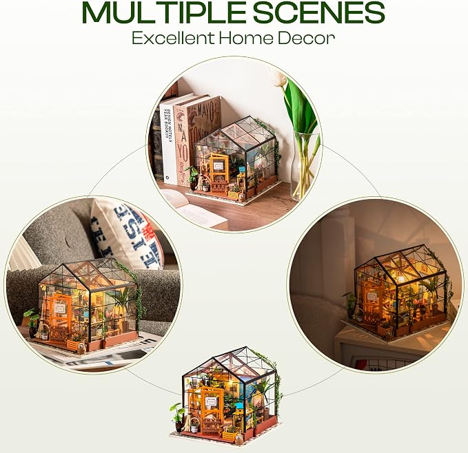 ROBOTIME DIY Miniature House Kit Mini Green House Tiny Dollhouse Wooden - Image 4