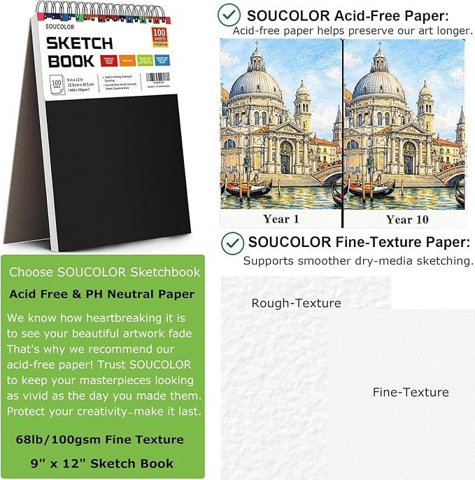 Soucolor Sketch Book 9x12, 100 Sheets, Kids Art Sketchbook - Image 8