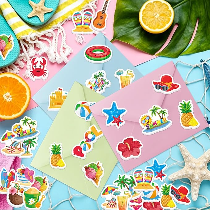 300Pcs Summer Foam Stickers, Colorful Self-Adhesive Summer Pool Beach Stickers - Image 5