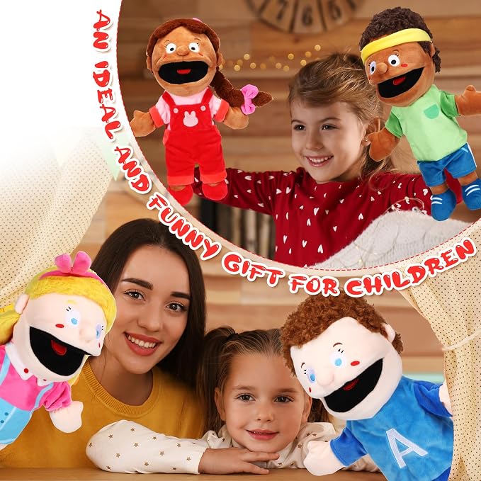 Lenwen 8 Piece Kids Hand Puppet Gifts Set 12 Inch Multicultural Plush Hand - Image 6