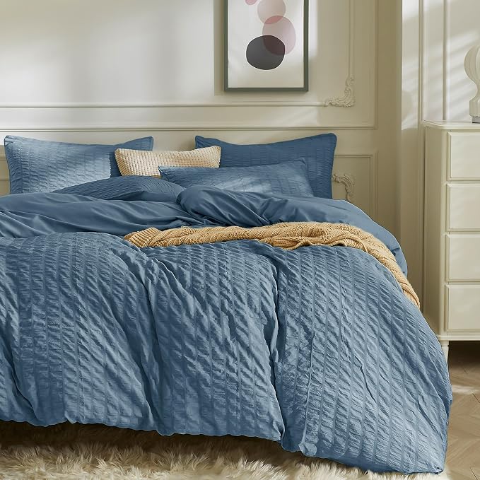 JELLYMONI Sierra Blue Duvet Cover Twin Size, Soft Breathable Seersucker Duvet by JELLYMONI