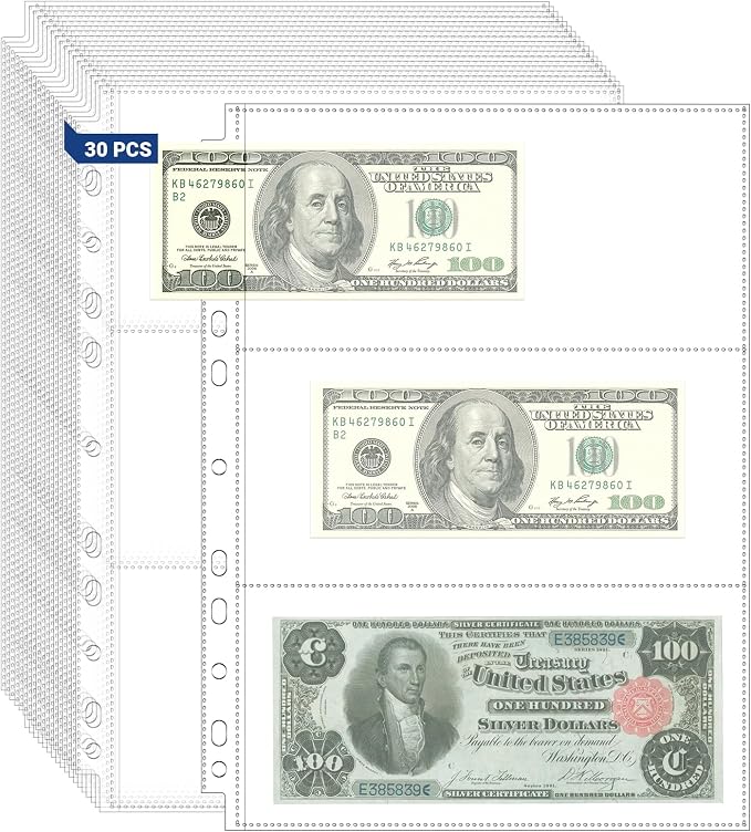 180 Pockets Acid Free Currency Sleeves, 30 Pack Dollar Bill Sleeves by ENPOINT