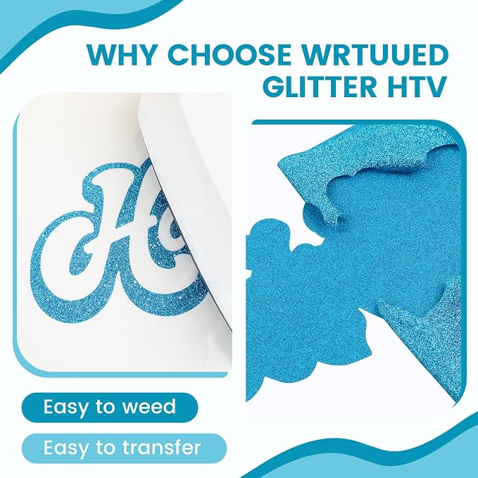 Sky Blue Glitter Heat Transfer Vinyl - Image 3