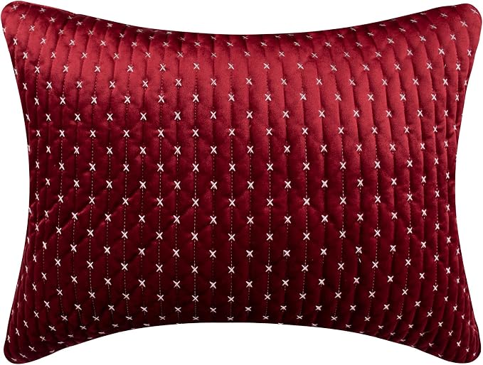 Levtex Home - Cross Stitch Velvet Red Quilt Set - Twin Quilt + One Standard - Image 6