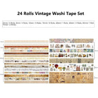 24 Rolls Vintage Washi Tape Set, Antique Car Buildings Map Stamp Stripe - Image 3