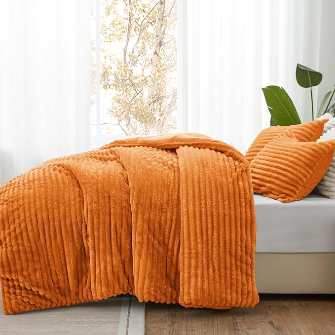 BEDELITE Fleece Queen Comforter Set -Super Soft & Warm Fluffy Burnt Orange - Image 2