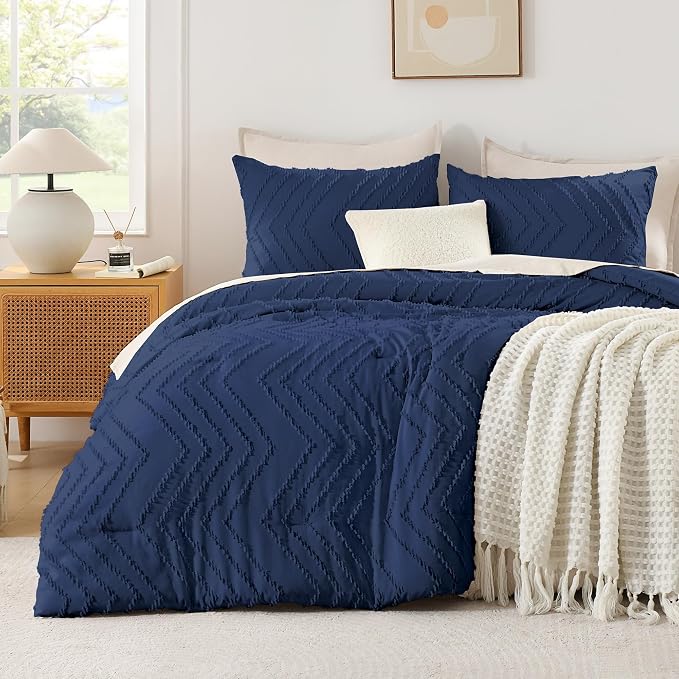 Andency Navy Blue Oversized Queen Comforter Set, Boho Soft Warm Bedding by Andency