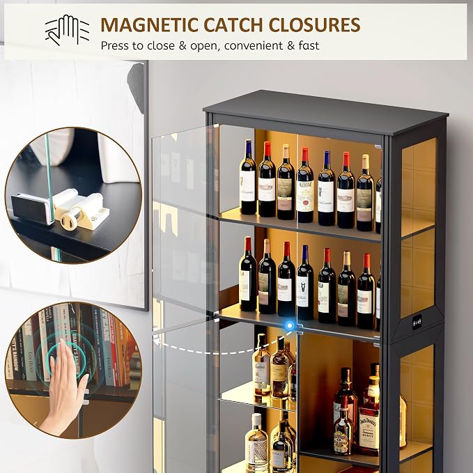 71” Display Cabinet with Glass Doors, Modern Curio Cabinet with 3 Color Lights - Image 8