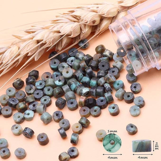 Natural Stone Heishi Beads for Necklace Making, 4mm x 2mm Small Flat Round - Image 7