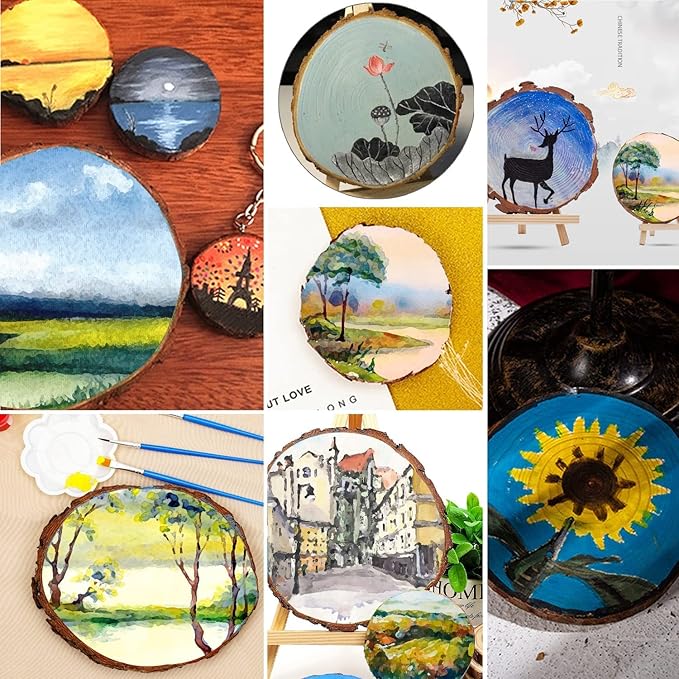 Natural Round Discs Rustic Wood Slices 6 Pcs 6.3-6.7 inch Unfinished Wood kit - Image 7