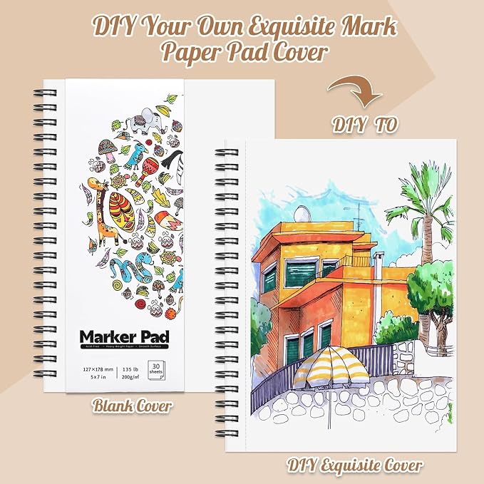 3 Pack Marker Paper Pad, 5×7in Double Sided Bleedproof Sketch Pad, 135lb/200gsm - Image 3