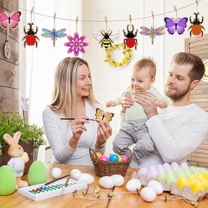 Sophena 80PCS Wooden Spring Ornaments to Paint, 8 Styles DIY Blank Unfinished - Image 3