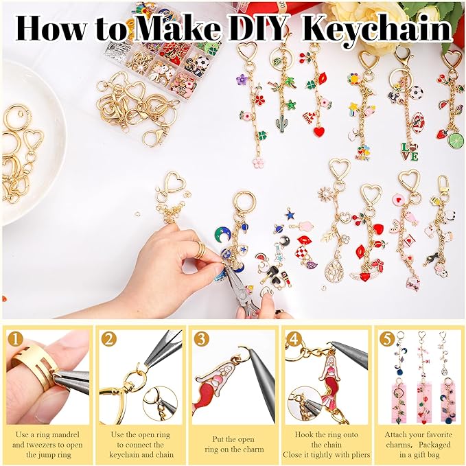 Riwiuue 352Pcs Lip Gloss Keychain Making Kit, DIY Charms Key Chain Making Kit - Image 4