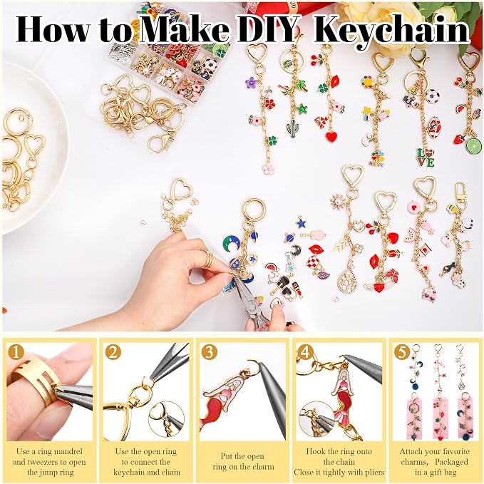 Riwiuue 352Pcs Lip Gloss Keychain Making Kit, DIY Charms Key Chain Making Kit - Image 4