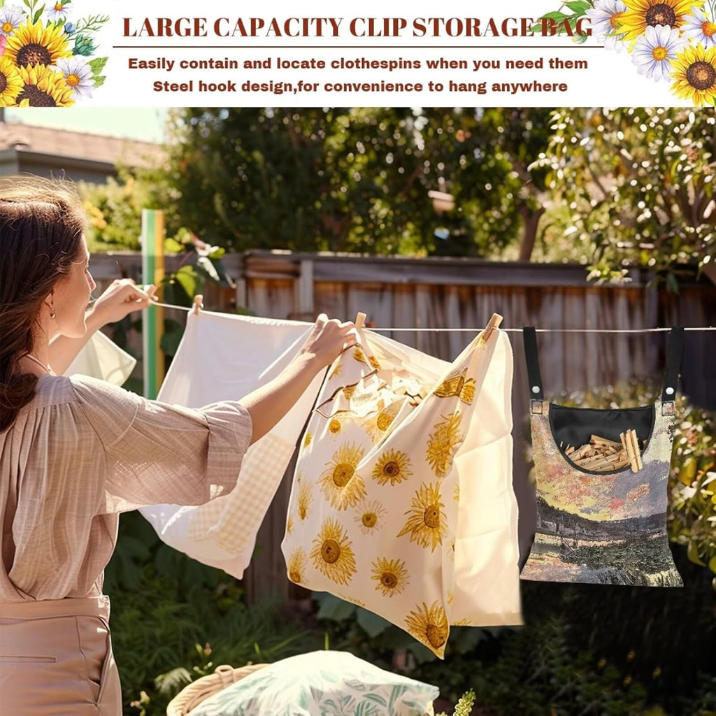 All-Weather Clothespin Holder Bag - Bennecourt, Soleil Couchant Durable Outdoor Storage Solution for Clothes Pins - Features Windproof Design & Secure Snap Closure - 14.5"x12" Size