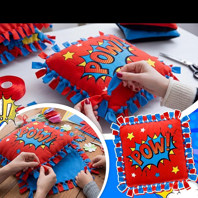 Chunful 6 Sets Hero Themed Tied Pillow Craft Kit DIY Wow POW Boom Comic Hero - Image 3