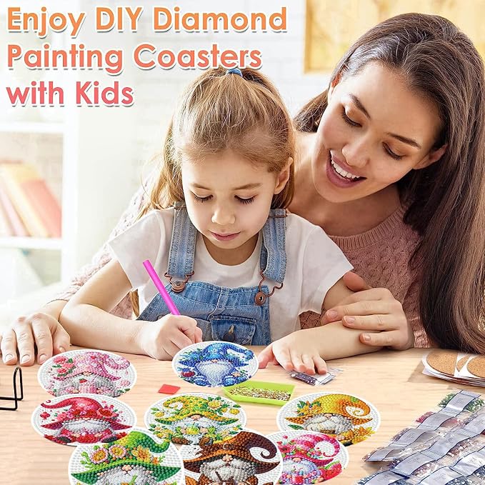ijbnhd 8 Pack Diamond Art Coasters Kits Gnome | Diamond Painting Coasters Kit - Image 5