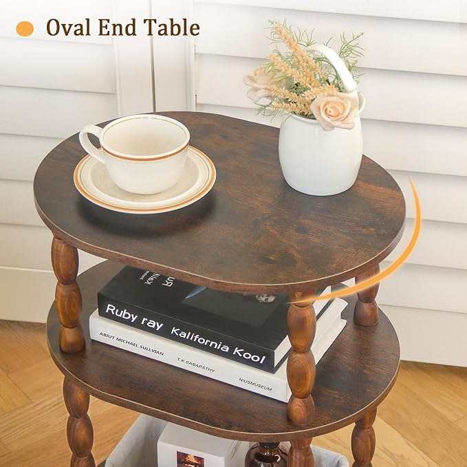MaxSmeo Side Table, 3-Tier Small End Table, Modern Oval Night Stand Accent Table - Image 5