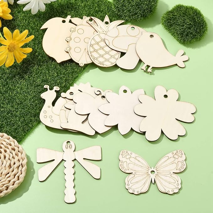 60 pcs 12 Styles Insect Animal Theme Undyed Wood Cutout Charms Butterfly - Image 5