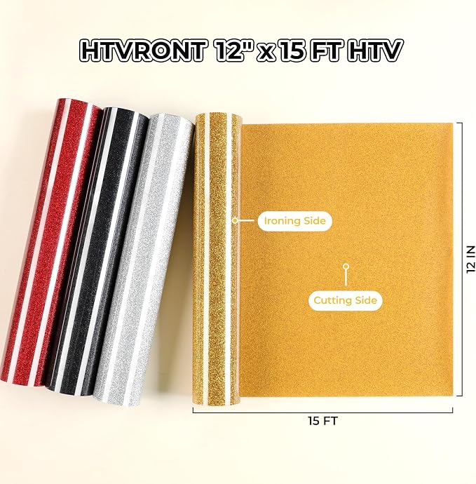 HTVRONT Red Glitter HTV Vinyl Roll-12 x 15FT red Glitter Heat Transfer Vinyl - Image 3