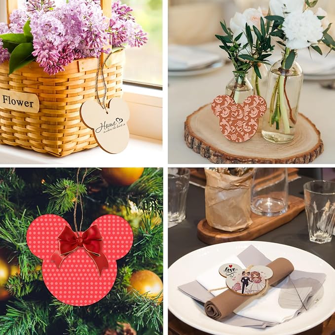Mouse Head 30Pcs Unfinished Wooden Gift Ornaments DIY Craft Birthday - Image 5