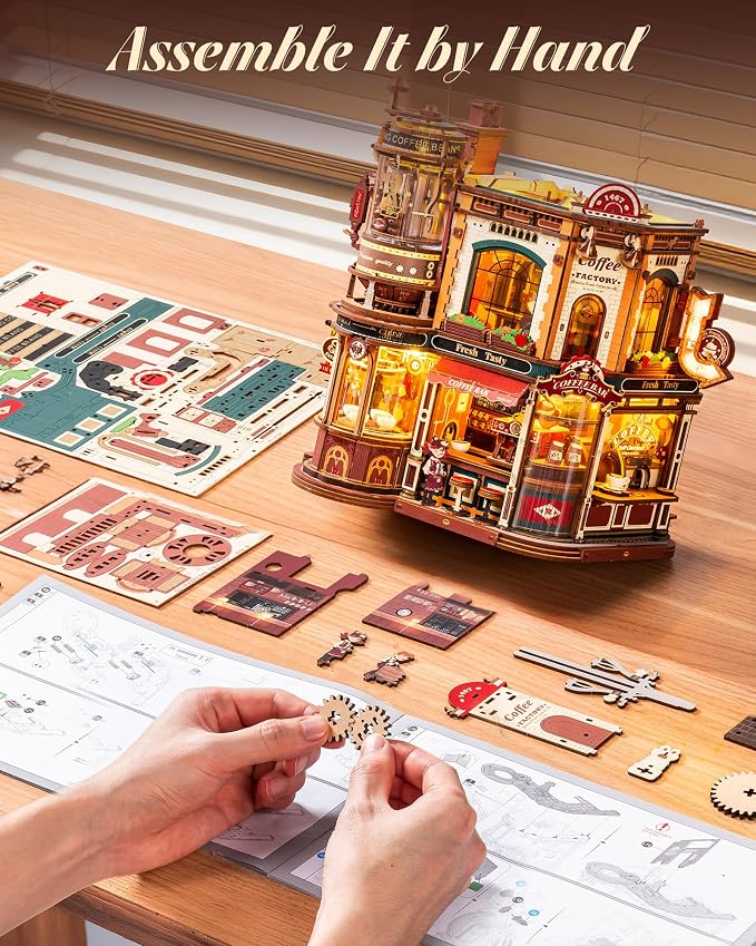 ROKR Dream Coffee Factory, Wooden Music Box Model, Mechanical 3D Wooden Puzzles - Image 9