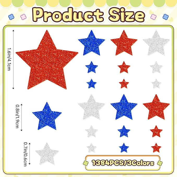 1384Pcs Glitter Foam Stickers, Colorful Self Adhesive Geometric Foam Stickers - Image 2