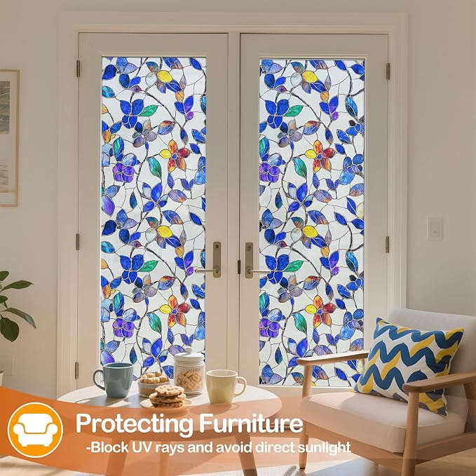 Countewol Colorful Leaf Static Cling Window Film Frosted Stained Glass Privacy - Image 8