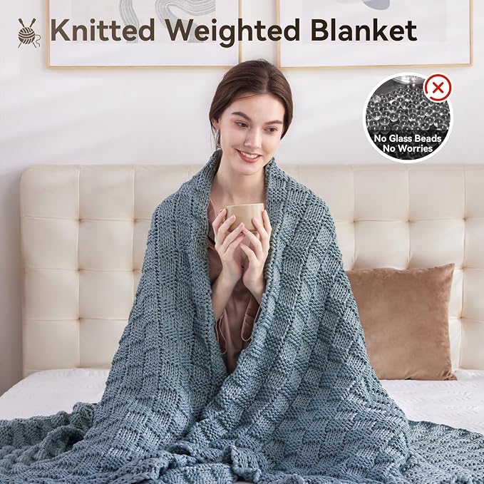 Knitted Weighted Blanket for Adult, No Beads Heavy Blanket 50” x 60'' 10lbs - Image 4