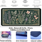 Deep Green Retro Desk Pad, Plant Flower Mouse Pad XXL, Large Gaming Mouse Mat - Image 2