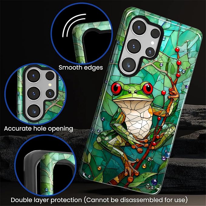 for Samsung Galaxy S25 Ultra Case, Frog Stained Glass Pattern Glossy 2 in 1 - Image 5