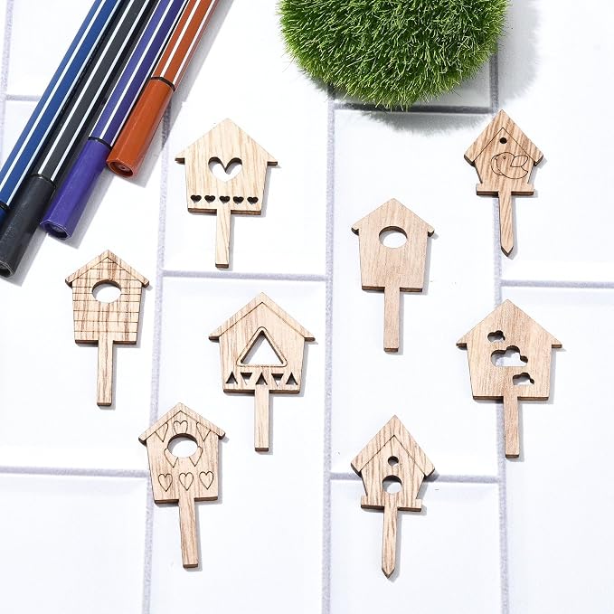 100 pcs Mixed Styles House Theme Unfinished Wood Cutout Charms Lovely Home Wood - Image 5
