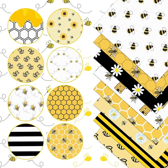 HunnmingRe 20 Pcs 10''x10'' Bee Quilting Fabric Square Honeycomb Precuts - Image 4