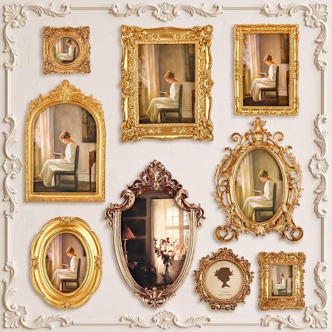 Sliner 9 Pcs Vintage Picture Frames Set Gallery Wall Frame Assorted Sizes 6x8 by Sliner