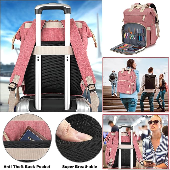 LTINVECK Knitting Bag Backpack, Yarn Storage Organizer Travel Crochet Bag - Image 5