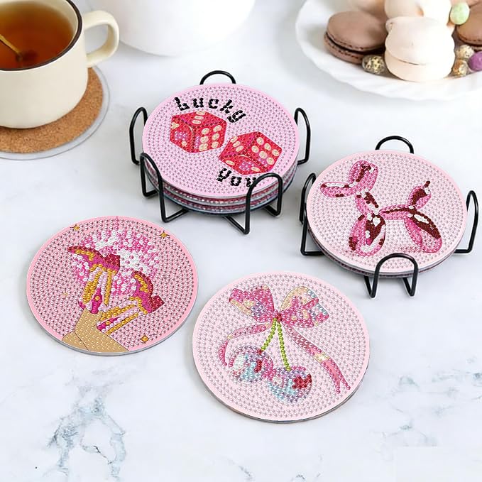 8PCS Pink Disco Diamond Art Coasters Kit - Image 2