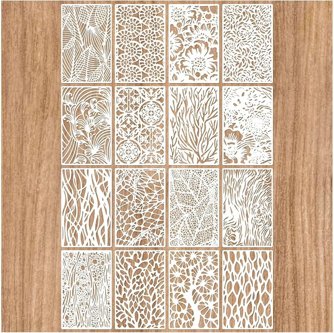 16 Pieces Stencils for Painting, Abstract Texture Mixed Media Art Supplies by Unknown
