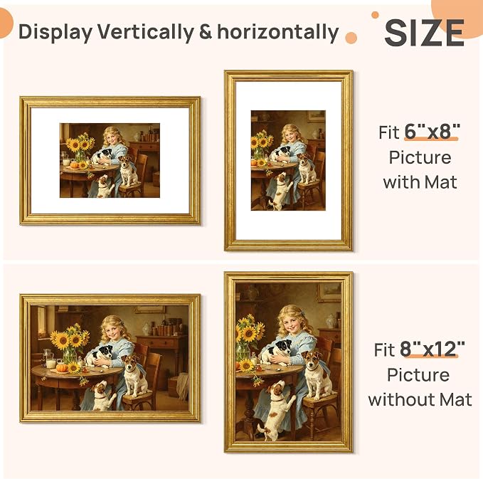 upsimples 8x12 Picture Frame, Vintage Frames Decor, Wall or Tabletop Display - Image 2