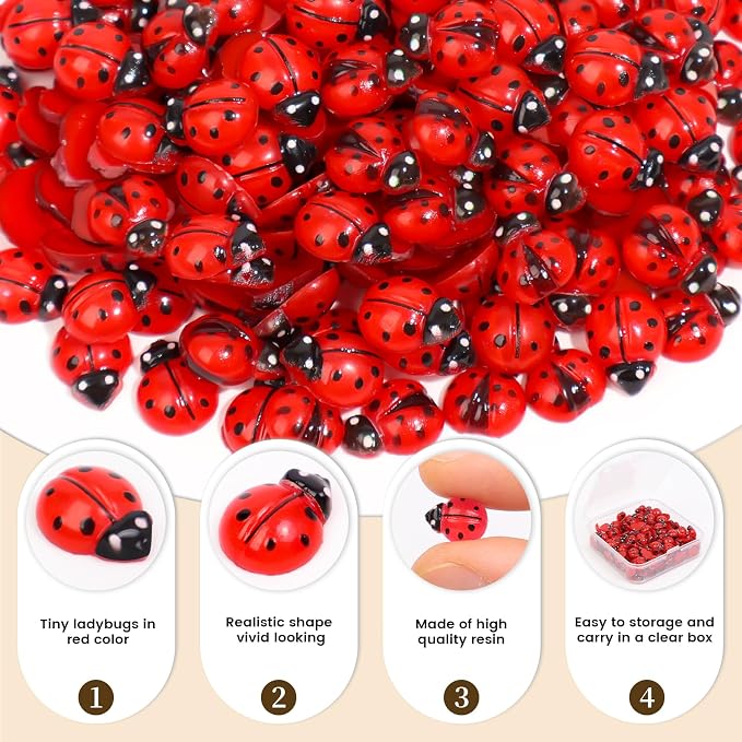 200pcs Mini Resin Ladybug Decor Tiny Ladybug - Image 3