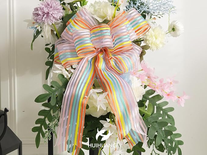 HUIHUANG Pastel Striped Sheer Wired Ribbon 2.5 inch X 10 Yards Rainbow Stripes - Image 7