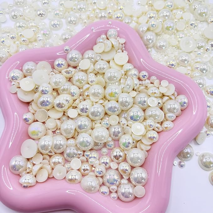 1500PCS 3-14mm Ivory AB Flatback Pearls, 150g Half-Round ABS Pearls - Image 2