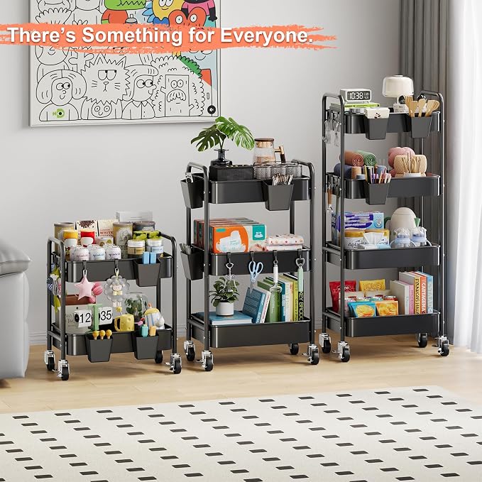 4 Tier Rolling Cart Metal with Wheels, Utility Roller Carts Organizer - Image 2