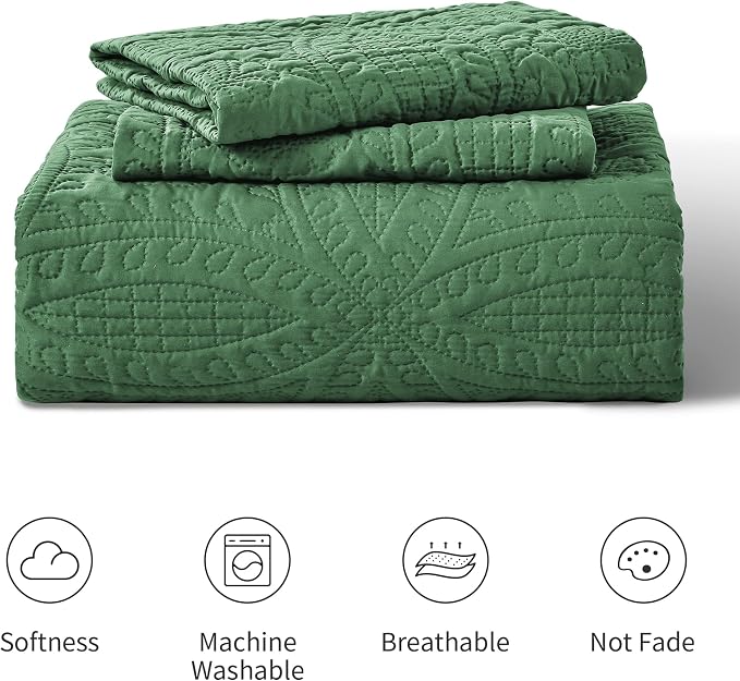Love's cabin California King Size Quilt Set Olive Green Bedspreads - Image 7