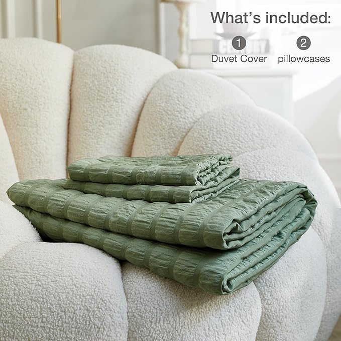 JELLYMONI Dark Green Duvet Cover Full Size, Soft Breathable Seersucker Duvet - Image 6