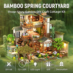 DIY Miniature House Kit with LED Lights, Bamboo Spring Courtyard Wooden Mini - Image 2