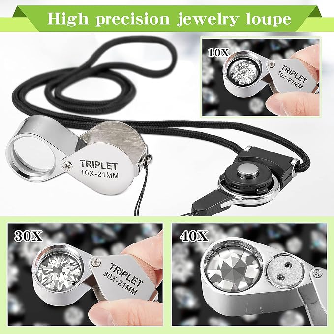3 Pieces Illuminated Jewelry Loop Magnifier 10X 30X 40X Magnifier Loupe - Image 2