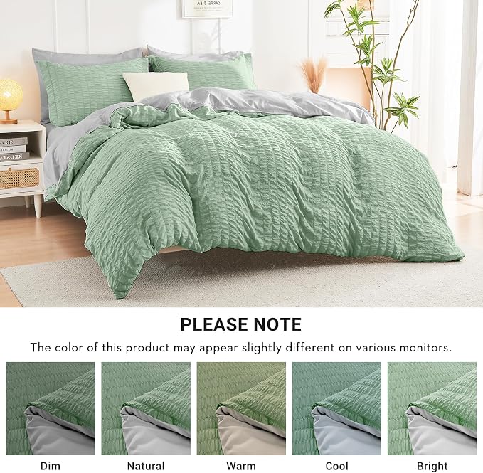 HYMOKEGE Sage Green/Light Grey Twin XL Comforter Set Seersucker 5 Pieces - Image 5