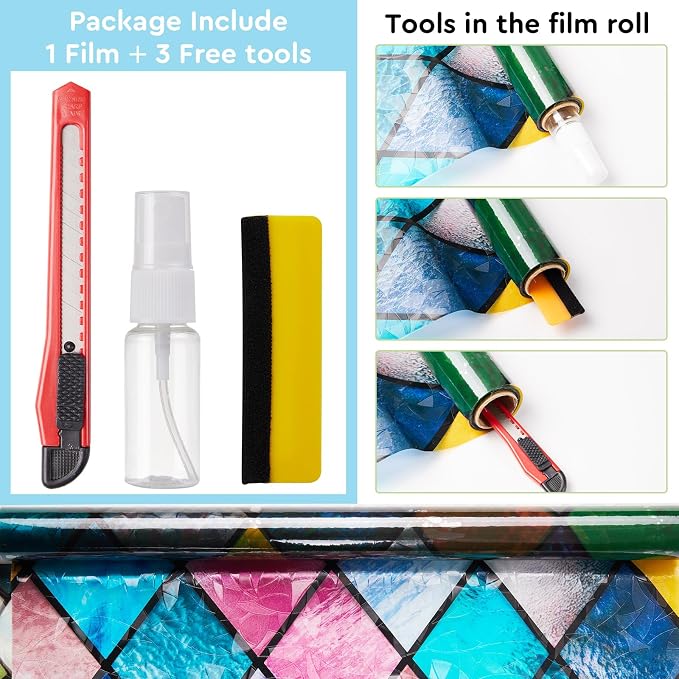 Window Privacy Film Stained Glass 29.5" x 78.7" Rainbow | Static cling – no glue - Image 4