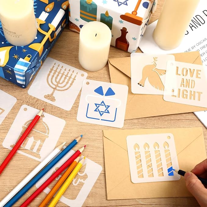Augshy 56pcs Hanukkah Stencils, Chanukkah Dreidel Menorah Cupcake Stencils - Image 3